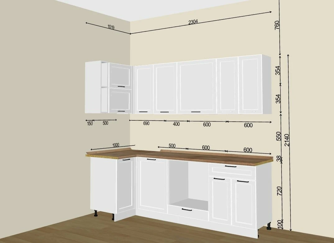 Кухонный гарнитур VIVAT "Барселона-04", угловой, ЛДСП. МДФ, цвет белый